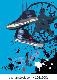 Boots weighing on laces 2. Vector illustration.