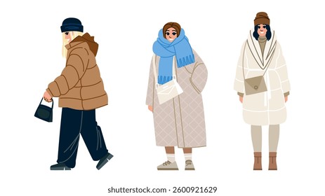 boots woman winter fashion  vector.  scarf jacket, hat cardigan, turtleneck leggings boots woman winter fashion character. people flat cartoon illustration