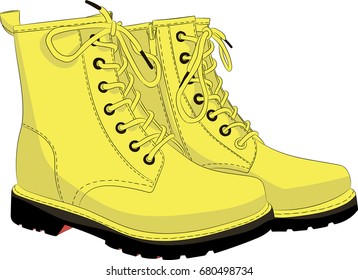 Boots yellow isolated on white. Vector illustration
