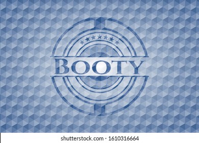Booty blue emblem or badge with abstract geometric pattern background. Vector Illustration. Detailed.