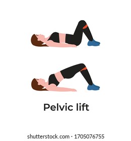 Booty or glutes workout with resistance bands. Pelvic lift concept. Stay home and do sport. Flat vector cartoon modern illustration.