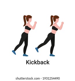 Booty or glutes workout. Standing kickback exercise. Stay home and do sport. Flat vector cartoon modern illustration.