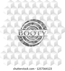 Booty realistic grey emblem with geometric cube white background