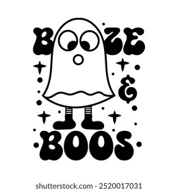 Booze und Boos Halloween T-Shirt Design-Vorlage, Boo Halloween Design, Lustiger Booze Halloween Design