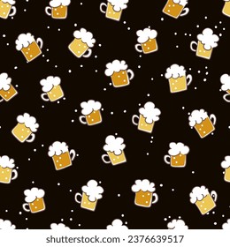 Booze Party Foam Beer Glass Vector de arte gráfico Patrón sin inconvenientes para el diseño de fondo y prendas de vestir