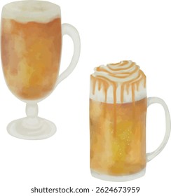Boozy Butterbeer Punch, Hot Buttered Rum, vector, watercolor, printable illustration, party drinks, bar cocktails, cocktail set, for menu