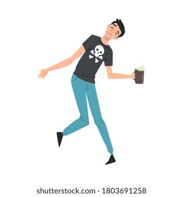 Boozy Drunk Man Walking Tipsy Screwed with Beer Mug in his Hands, Drunkenness, Bad Habit Concept Cartoon Style Vector Illustration