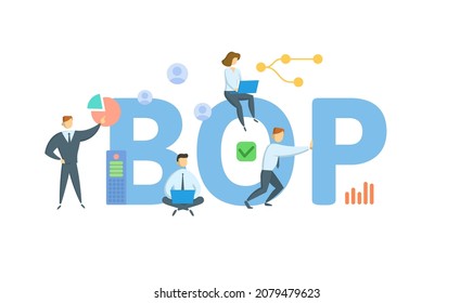 BOP, Balance of Payments. Concept with keyword, people and icons. Flat vector illustration. Isolated on white.