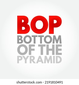 BOP Bottom Of the Pyramid - the largest, but poorest socio-economic group, acronym text concept background