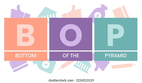 BOP Bottom Of the Pyramid - the largest, but poorest socio-economic group, acronym text concept background