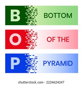 BOP Bottom Of the Pyramid - the largest, but poorest socio-economic group, acronym text concept background