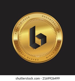 BORA Cryptocurrency logo in black color concept on gold coin. Bora Coin Block chain technology symbol. Vector illustration for banner, background, web, print, article.