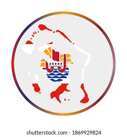 Bora Bora icon. Shape of the island with flag. Round sign with flag colors gradient ring. Charming vector illustration.