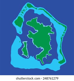 Bora Bora island map vector silhouette illustration isolated on blue background. High detailed. French Polynesia  archipelago islands.