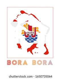 Bora Bora logo featuring a map of the island with its name and flag. Captivating vector illustration.