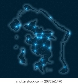 Bora Bora network map. Abstract geometric map of the island. Digital connections and telecommunication design. Glowing internet network. Superb vector illustration.