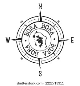 Bora-Bora, French Polynesia Stamp Map Compass Adventure. Illustration Travel Country Symbol. Seal Expedition Wind Rose Icon.