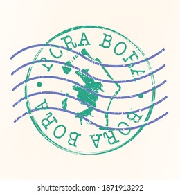 Bora-Bora, French Polynesia Stamp Postal. Map Silhouette Seal. Passport Round Design. Vector Icon. Design Retro Travel.