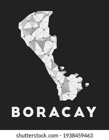 Boracay - communication network map of island. Boracay trendy geometric design on dark background. Technology, internet, network, telecommunication concept. Vector illustration.