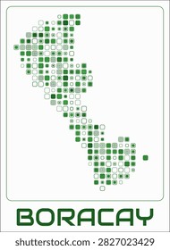 Boracay digital style map. Large rounded square dots on white background. Dotted shape of the island. Boracay map and title. Amazing vector illustration.
