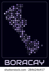 Boracay digital style map. Large circle dots on dark background. Dotted shape of the island. Boracay map and title. Elegant vector illustration.