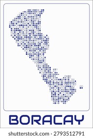 Boracay digital style map. Small circle dots on white background. Dotted shape of the island. Boracay map and title. Stylish vector illustration.