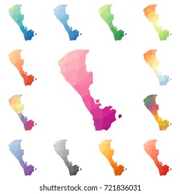 Boracay geometric polygonal, mosaic style island maps collection. Bright abstract tessellation, low poly style, modern design for your infographics or presentation.