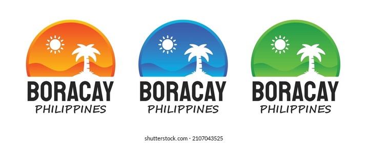 Boracay island logo and t shirt design vector illustration. Summer vacation concept.