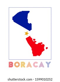 Boracay Logo. Map of Boracay with island name and flag. Charming vector illustration.