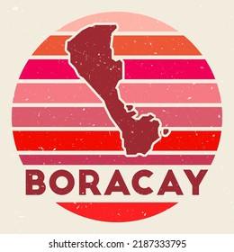 Boracay logo. Sign with the map of island and colored stripes, vector illustration. Can be used as insignia, logotype, label, sticker or badge of the Boracay.