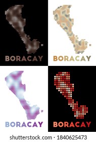 Boracay map. Collection of maps of Boracay in dotted style. Borders of the island filled with rectangles for your design. Vector illustration.