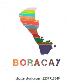 Boracay map design. Shape of the island with beautiful geometric waves and grunge texture. Trendy vector illustration.