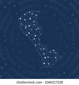 Boracay network style island map. Incredible space style, modern design for infographics or presentation.