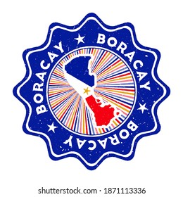 Boracay round grunge stamp with island map and country flag. Vintage badge with circular text and stars, vector illustration.