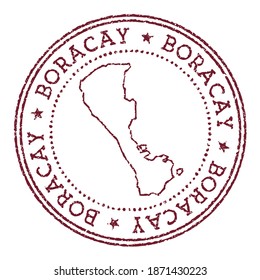 Boracay round rubber stamp with island map. Vintage red passport stamp with circular text and stars, vector illustration..