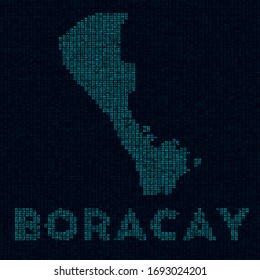 Boracay tech map. Island symbol in digital style. Cyber map of Boracay with island name. Trendy vector illustration.