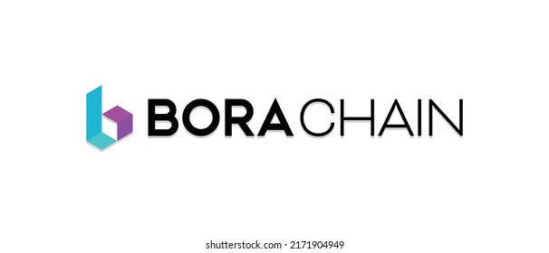 Borachain cryptocurrency Bora token, Cryptocurrency logo on isolated background with text. Borachain is a secured storing and gaming with IP based Sports Simulation and Hyper Casual games.