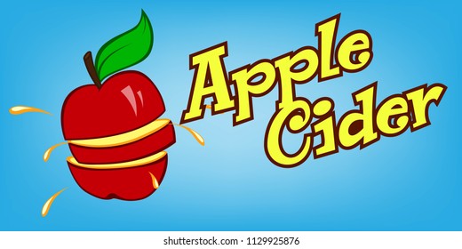 Bord apple cider.Red apple is divided into several parts and the name of the drink