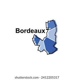 Mapa urbano de Burdeos Vector ilustración aislada de administración simplificada, mapa de Francia Modelo de diseño de país
