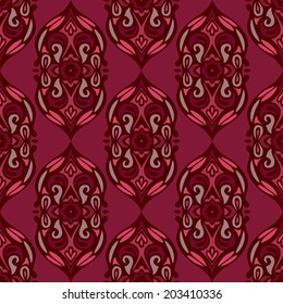 Bordeaux Damask Flower vector seamless pattern design