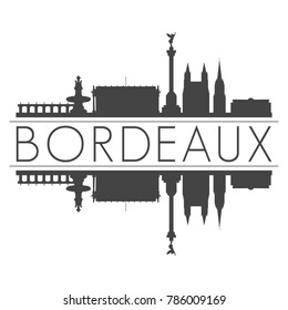 Bordeaux France Europe Skyline Vector Art Mirror Silhouette Emblematic Buildings 