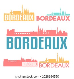 Bordeaux France Flat Icon Skyline Vector Silhouette Design Set Landmark Logo.