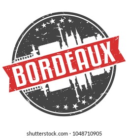 Bordeaux France Round Travel Stamp Icon Skyline City Design Seal Badge Illustration.