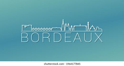 Bordeaux, France Skyline Linear Design. Flat City Illustration Minimal Clip Art. Background Gradient Travel Vector Icon.