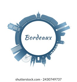 Bordeaux skyline with colorful buildings. Circular style. Stock vector illustration.