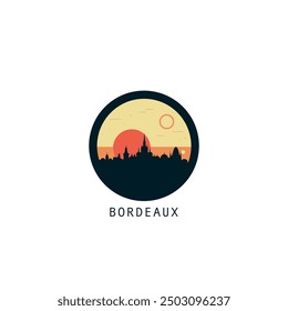 Bordeaux skyline, downtown panorama logo, logotype. France city round badge contour, isolated vector vintage pictogram with monuments, landmarks