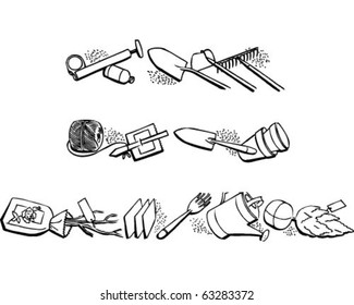Border 2 - Garden Equipment - Retro Clipart Illustration