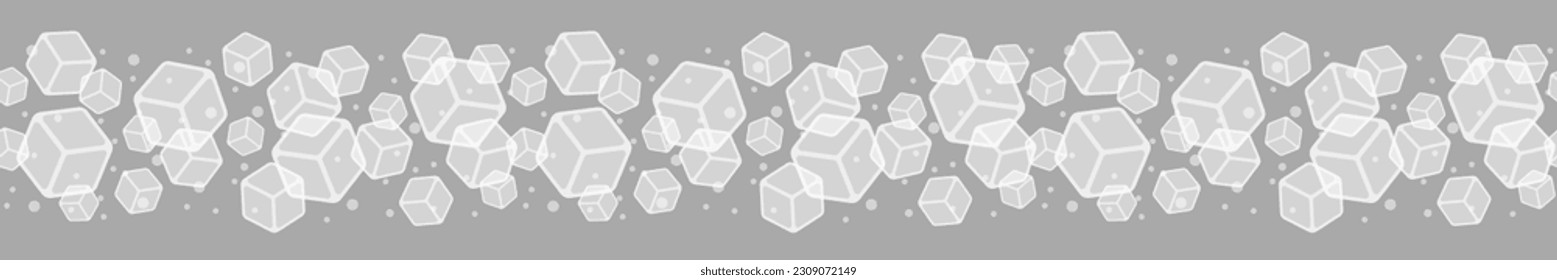 Border with 3d ice cubes and bubbles. Isolated vector illustration.