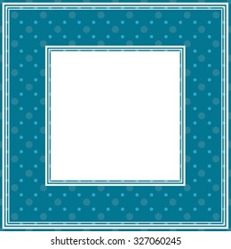 Border with abstract blue polka dots pattern on a bright background.