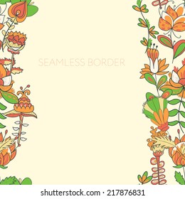 border with abstract hand-drawn flowers. ornament pattern. use as greeting card